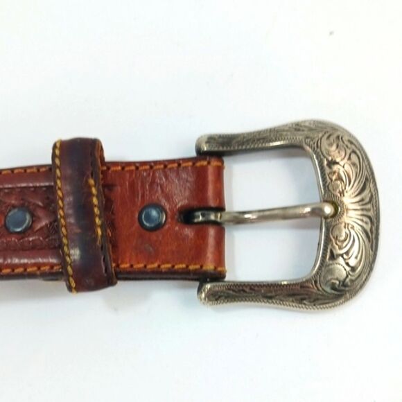 Vintage Western Leather Rodeo Belt With Silver Medallions Womans S/M............ main image 16